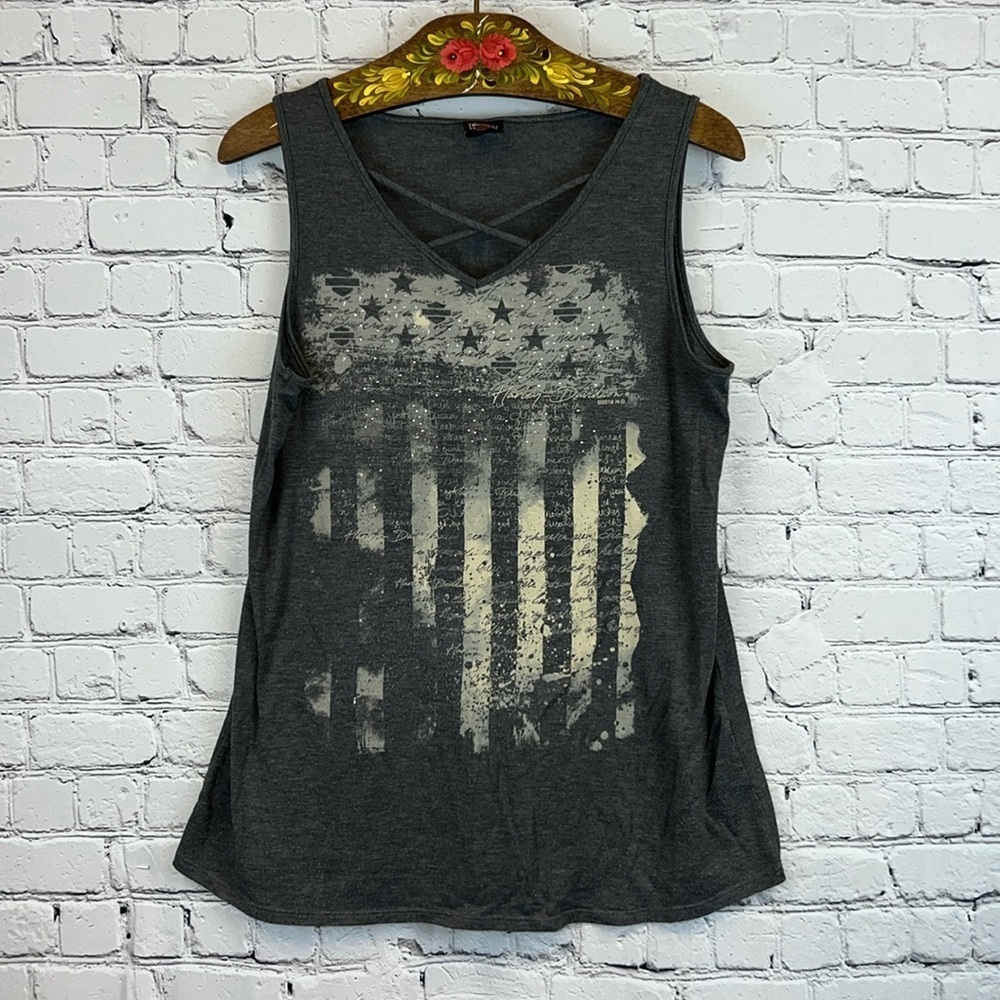 HARLEY DAVIDSON Women’s Tank Tee, Stars & Stripes, El Cajon, CA, Size M